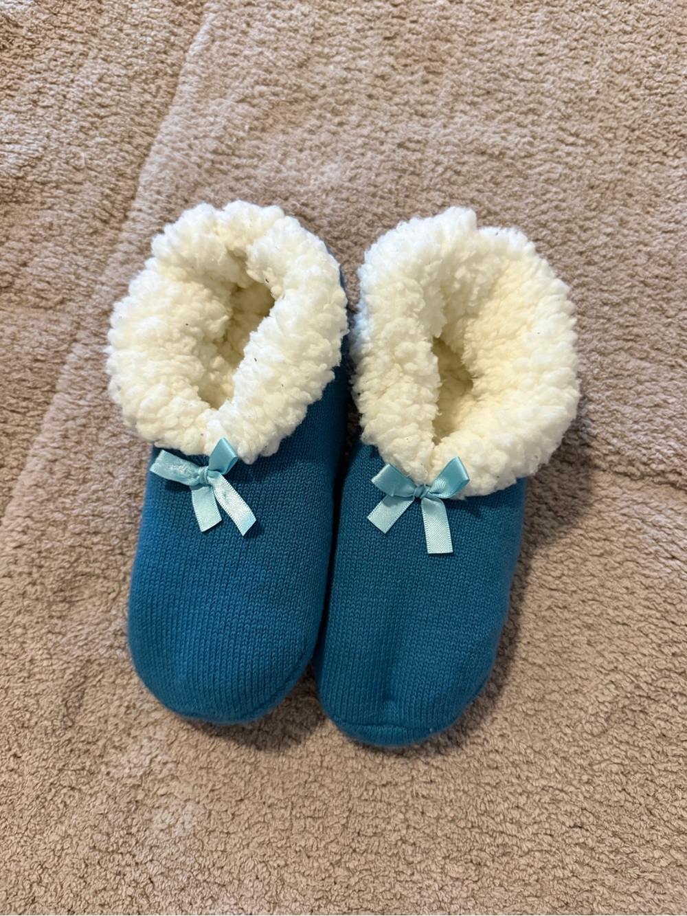 Teal Sherpa-Lined Bow Slipper Booties